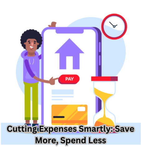 Smartly cutting expenses concept - a pair of scissors slicing through a pile of bills, representing the idea of saving more and spending less